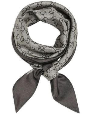 Gucci Fular De Seda Con Motivo Gg - Gris