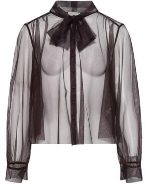 forte_forte Sheer Tie-Neck Shirt - Brown