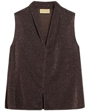Momoní Kiri Bis Lurex-Knit Pleated Tank Top - Brown
