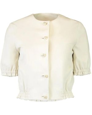 Susan Bender Pearl-Button Leather Jacket - White