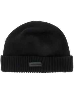 Emporio Armani Logo-Patch Beanie Hat - Black