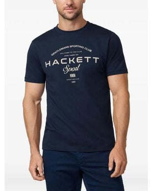 Hackett Camiseta De Algodón Con Logo Estampado - Azul