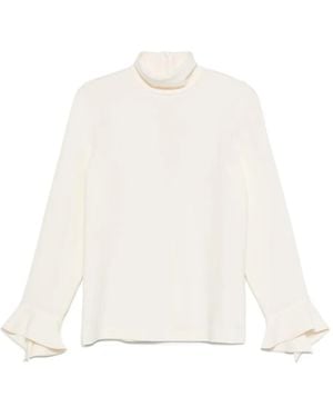 Alberto Biani High-Neck Bell-Sleeve Blouse - White
