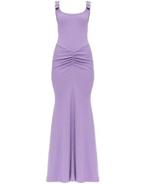 Versace Jeans Couture Buckle-Straps Maxi Cotton Dress - Purple