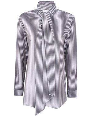 Whyci Striped Pussy-Bow Shirt - Purple