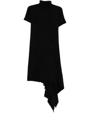 Yohji Yamamoto Cotton High-Neck Dress - Black
