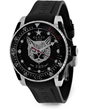 Gucci Reloj Con Motivo Felino De Mm - Negro