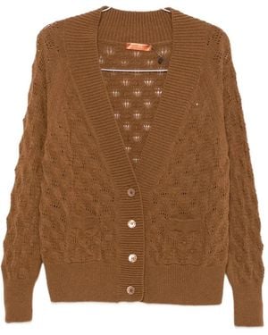 Ermanno Scervino Cable-Knit Pointelle-Trim Cardigan - Brown