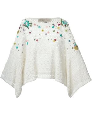 PUCCI Embroidered Crochet Poncho - White