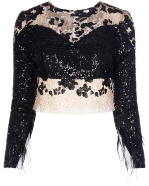 IMROSKA Zebra Dune Sequin-Embellished Lace Blouse - Black