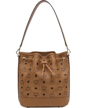 MCM Medium Monogram Bucket Bag - Brown