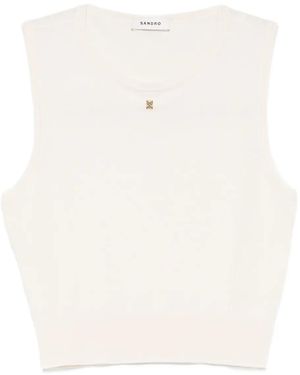 Sandro Round-Neck Logo-Plaque Tank Top - White