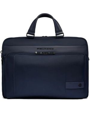 Piquadro Leather-Trim Laptop Bag - Blue