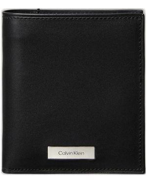 Calvin Klein Logo-Plaque Trifold Leather Wallet - Black