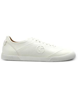 Giorgio Armani Embossed-Logo Leather Trainers - White