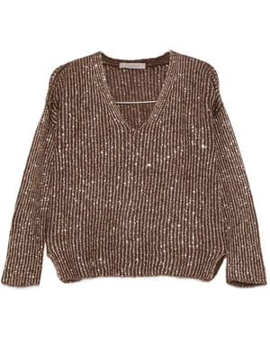 D.exterior Sequin-Embellished V-Neck Sweater - Brown