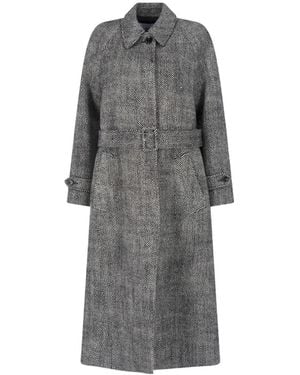 Lardini Herringbone-Pattern Belted Coat - Gray