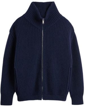 Zanone Ribbed-Knit Zip-Up Cardigan - Blue