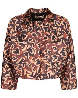 ALESSANDRO ENRIQUEZ Heart-Print Cropped Jacket - Brown