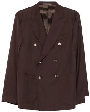 Caruso Double-Breasted Peak-Lapel Jacket - Brown