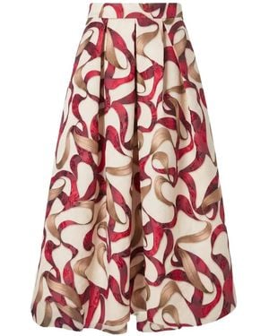 Lunatica Milano Cascade Jacquard Pleated Midi Skirt - Red