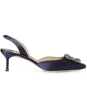 Manolo Blahnik Hangisli Crystal-Buckle Slingback Court Shoes - Blue