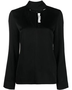 Victoria Beckham V-Neck Fringed Satin Blouse - Black