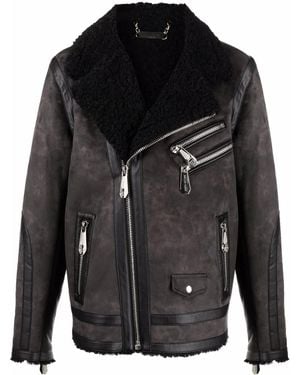 Philipp Plein Iconic Plein Suede Biker Jacket - Black