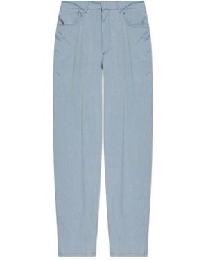 Giorgio Armani Pleated Denim-Effect Silk Trousers - Blue