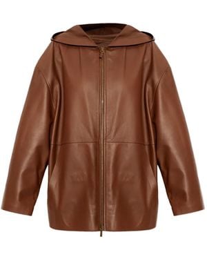 Max Mara Hooded Leather Jacket - Brown