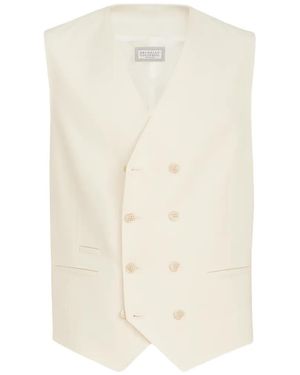 Brunello Cucinelli Virgin Wool And Cotton Chevron One-And-A-Half Breasted Waistcoat - White