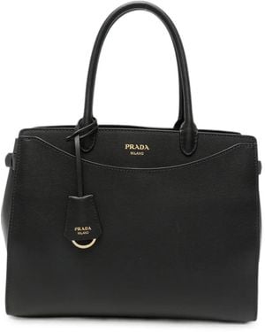 Prada Logo-Lettering Leather Tote Bag - Black