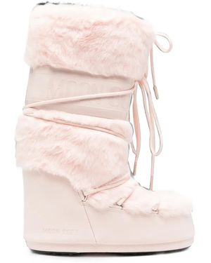 Moon Boot Faux-Fur Lace-Up Boots - Pink