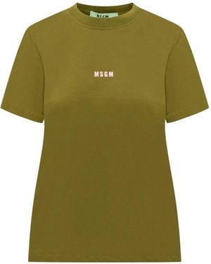MSGM Cotton Crew-Neck T-Shirt With Logo - Green