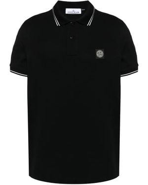 Stone Island 2200010 Organic Cotton Piqué With Stretch Polo Shirt - Black