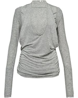 OPEN YY Draped Long-Sleeve T-Shirt - Gray