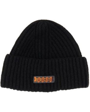 Baracuta Logo-Patch Ribbed Beanie Hat - Black