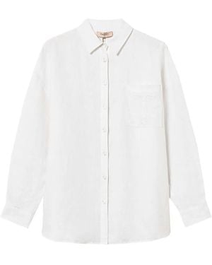 Twinset Linen Shirt With Embroidered Logo - White