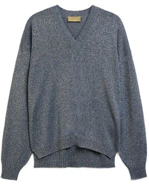 Momoní シームレス Vネックセーター - ブルー