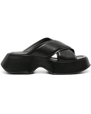 Vic Matié Crossover-Strap Leather Slides - Black