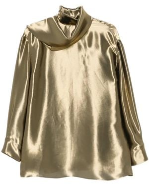 Ferragamo High-Neck Paneled Midi Dress - Metallic