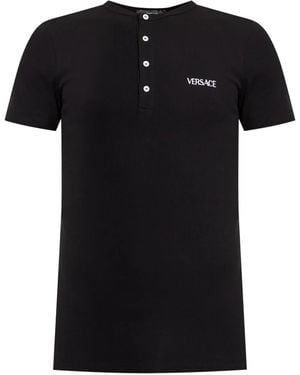 Versace T-Shirt mit Logo-Stickerei - Schwarz