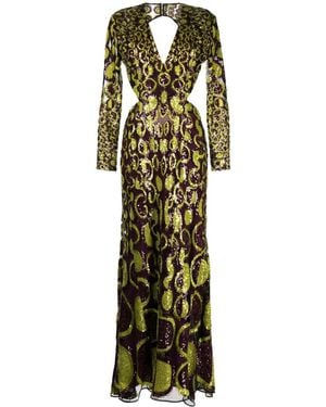 Elie Saab Open-Back Embroidered Gown - Green