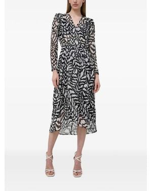 Morgan Long-Sleeve Printed Midi Dress - Black