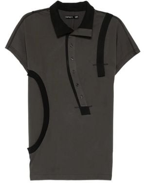 OPEN YY Curved-Button Panelled Polo Shirt - Black