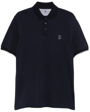 Brunello Cucinelli Polo En Coton À Logo Brodé - Blue