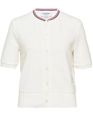 Thom Browne Short-Sleeve Rwb-Stripe Cardigan - White