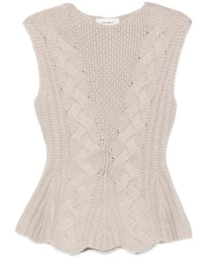 Lisa Yang Cable-Knit Peplum Top - Natural