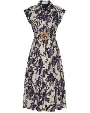 Cara Cara Octavia Belted Floral Midi Dress - White