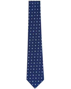 Kiton Floral-Embroidered Silk Tie - Blue